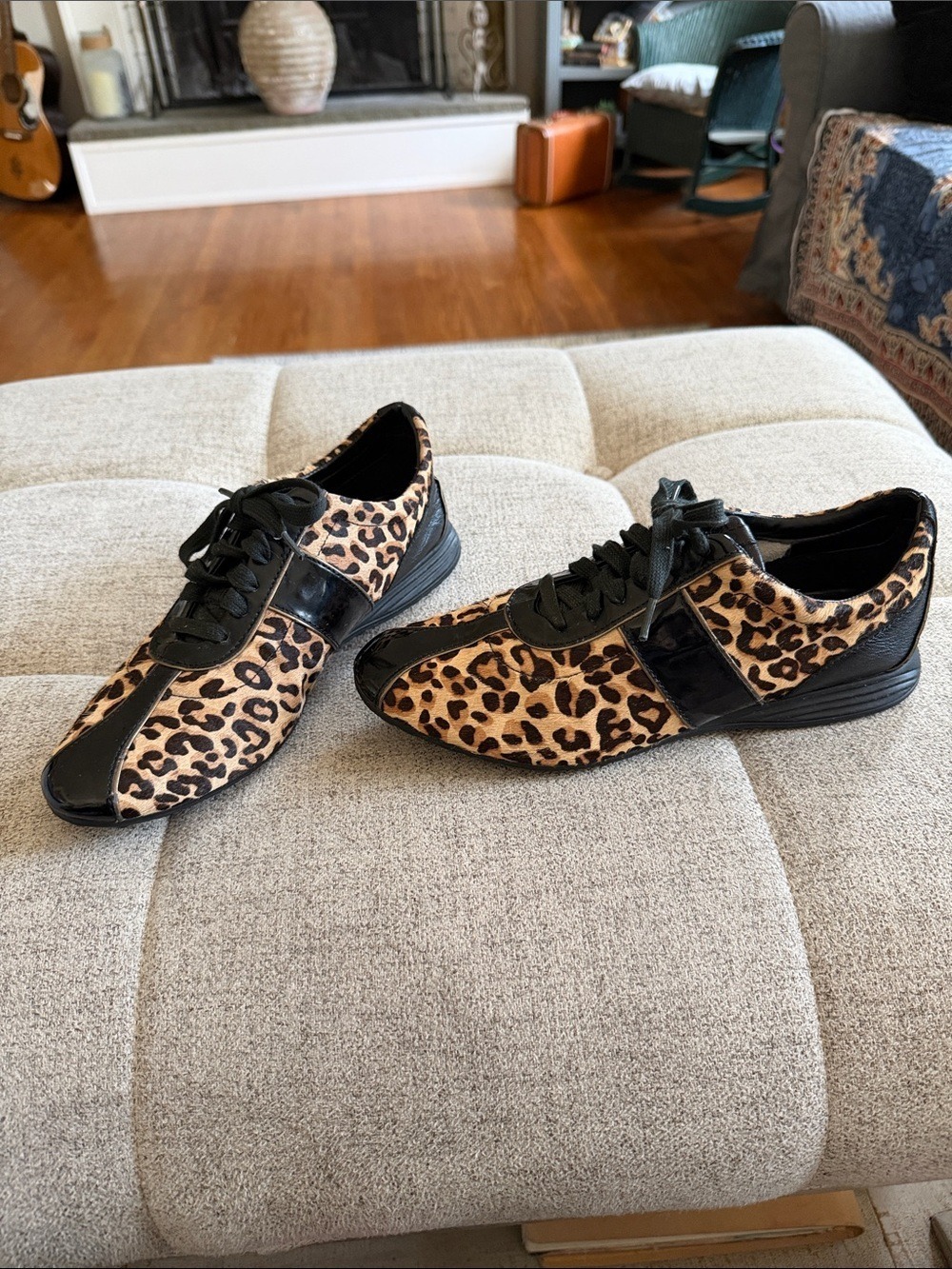 COLE HAAN Air Bria Calf Hair Leopard Print Lace-Up Sneakers Size 8